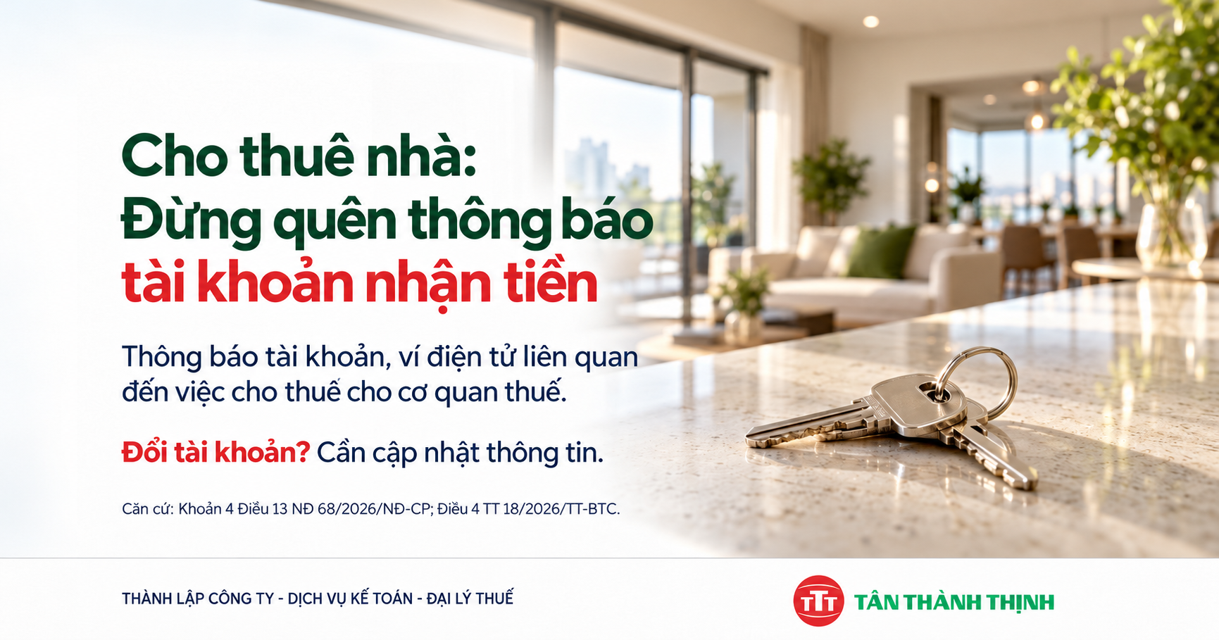 CHO THUÊ NHÀ: ĐỪNG QUÊN THÔNG BÁO TÀI KHOẢN NHẬN TIỀN