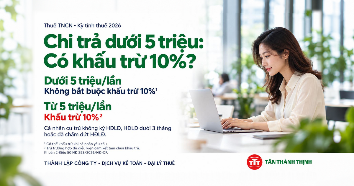 Chi trả dưới 5 triệu đồng: có phải khấu trừ 10% thuế TNCN?
