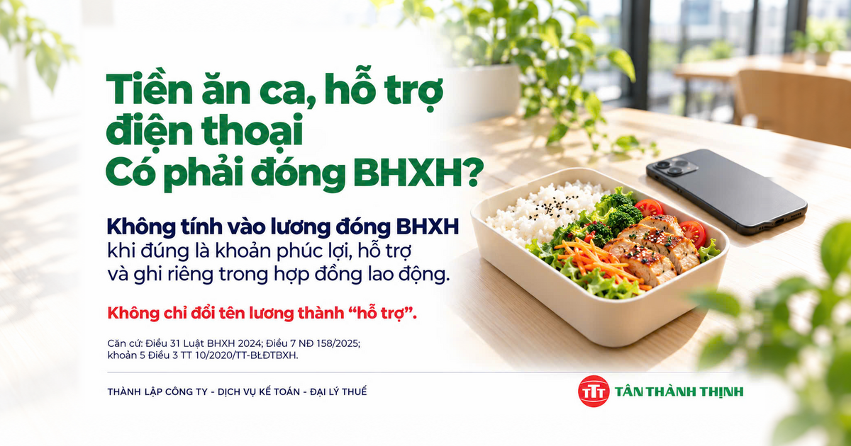 Tiền ăn ca, hỗ trợ điện thoại có phải đóng BHXH?