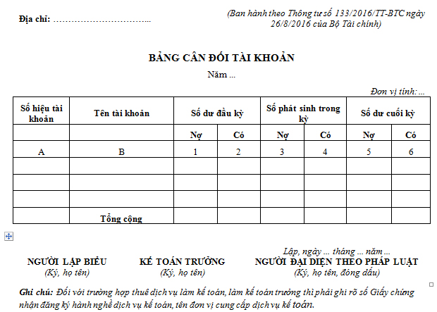 Bảng cân đối kế toán của công ty may