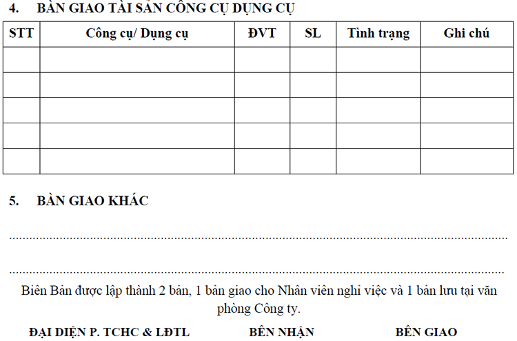 Mẫu biên bản bàn giao công việc khi người lao động nghỉ việc mới nhất 2023?